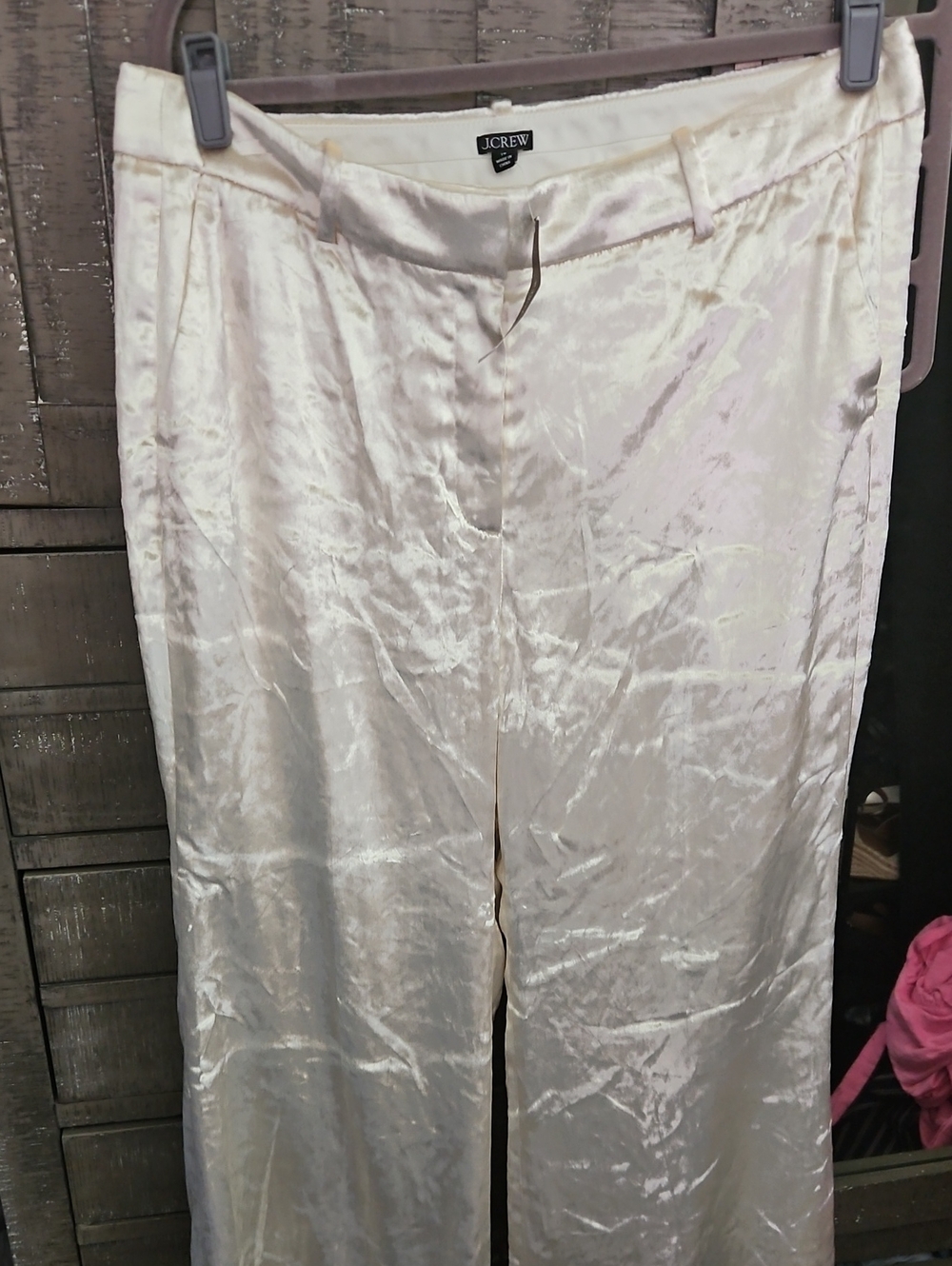 J. Crew Satin-Look Velvet Feel Wide Leg Pants in Cream